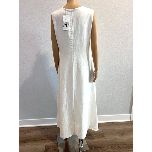 ZARA WOMEN LINEN BLEND MIDI DRESS ZW COLLECTION OYSTER WHITE SMALL 8135/100 - Picture 12 of 16
